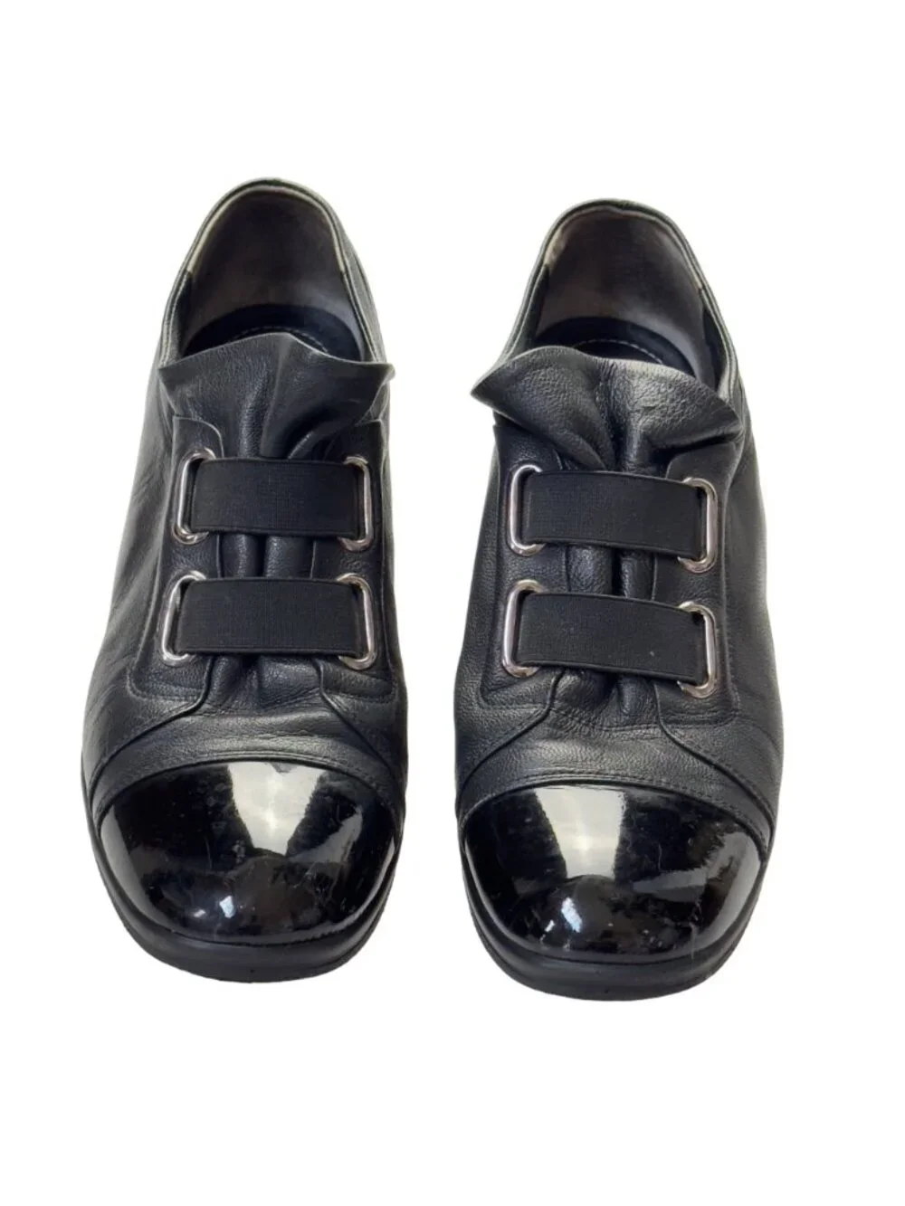 MOOK STYLE Women’s Shoes Black Leather Cap Toe Wedges Heels Size 9.5M